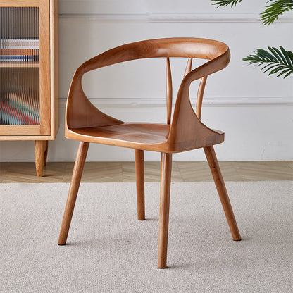 Traditional Vintage Curved Square Wood Dining Chair Backrest Armrest For Dining Room