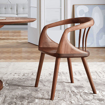 Traditional Vintage Curved Square Wood Dining Chair Backrest Armrest For Dining Room