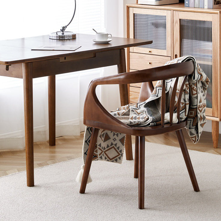 Traditional Vintage Curved Square Wood Dining Chair Backrest Armrest For Dining Room