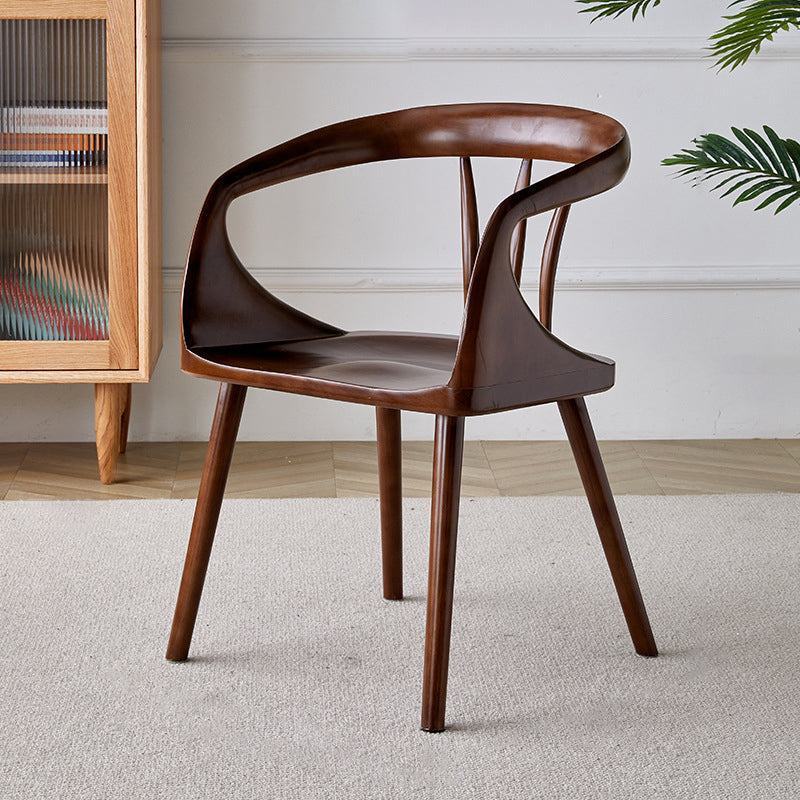 Traditional Vintage Curved Square Wood Dining Chair Backrest Armrest For Dining Room