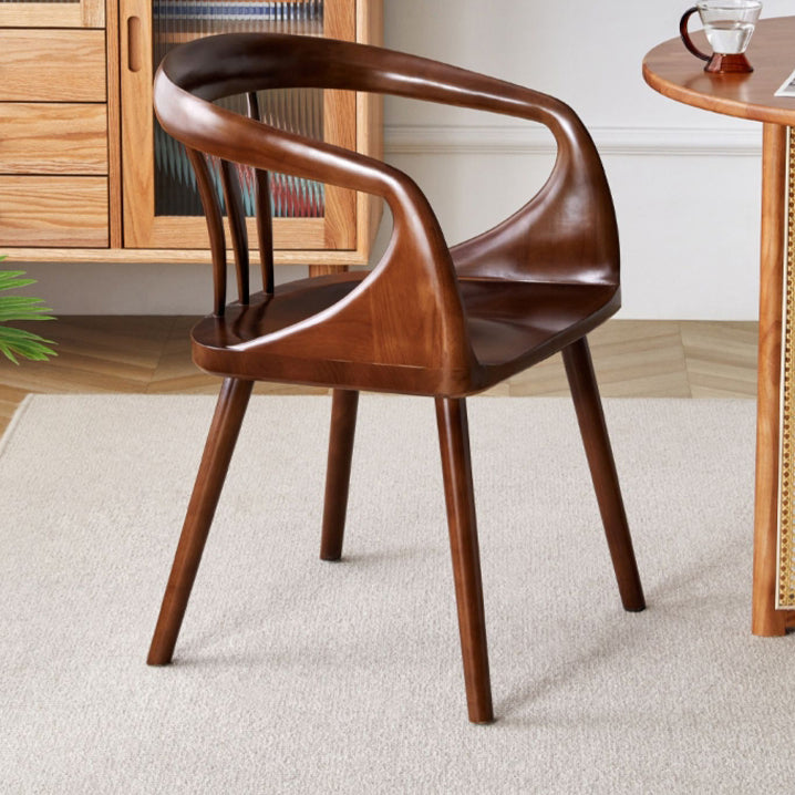 Traditional Vintage Curved Square Wood Dining Chair Backrest Armrest For Dining Room