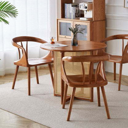 Traditional Vintage Curved Square Wood Dining Chair Backrest Armrest For Dining Room