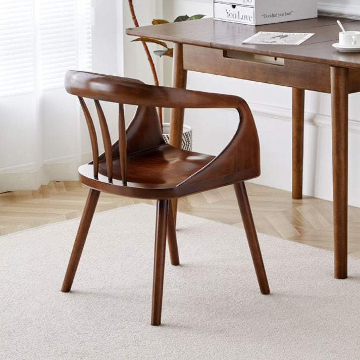 Traditional Vintage Curved Square Wood Dining Chair Backrest Armrest For Dining Room