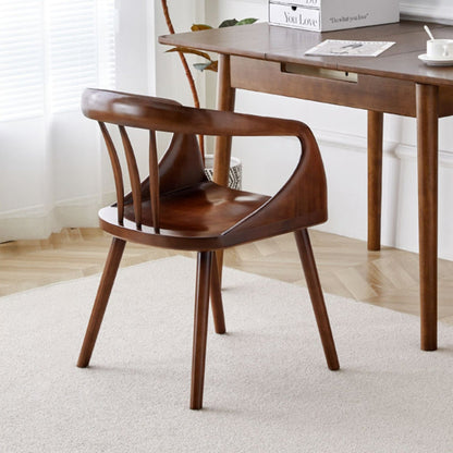 Traditional Vintage Curved Square Wood Dining Chair Backrest Armrest For Dining Room