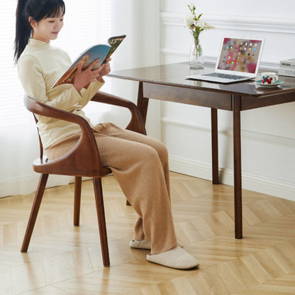 Traditional Vintage Curved Square Wood Dining Chair Backrest Armrest For Dining Room