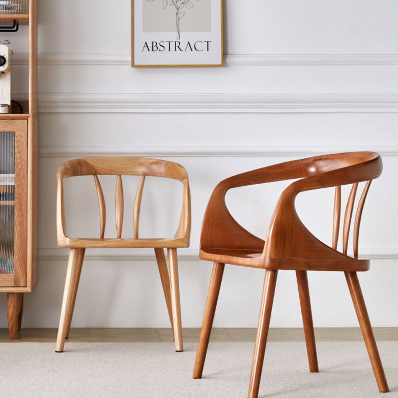 Traditional Vintage Curved Square Wood Dining Chair Backrest Armrest For Dining Room
