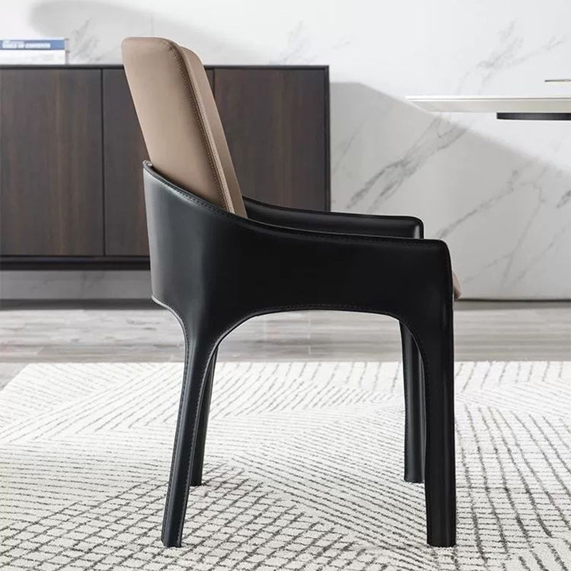 Modern Minimalist Rectangular Metal Microfiber Leather Dining Chair Backrest Armrest For Dining Room