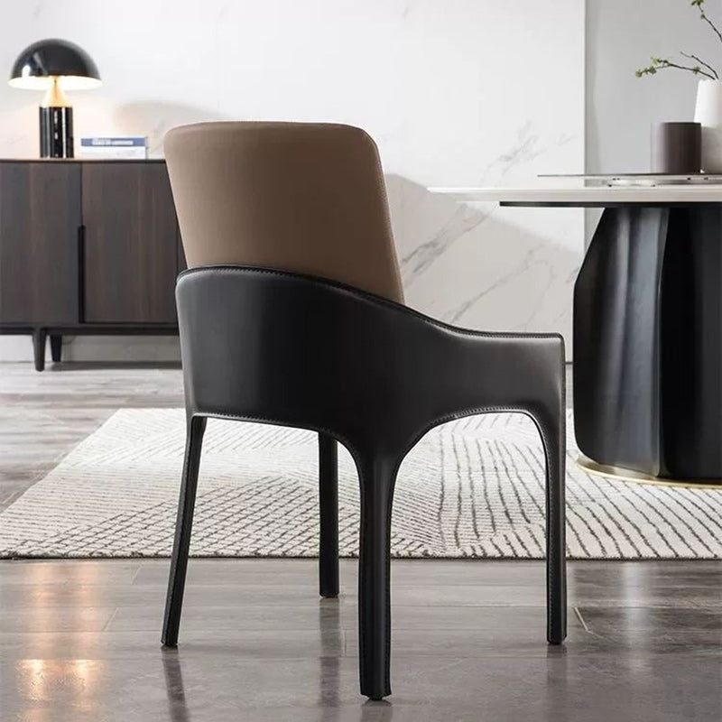Modern Minimalist Rectangular Metal Microfiber Leather Dining Chair Backrest Armrest For Dining Room