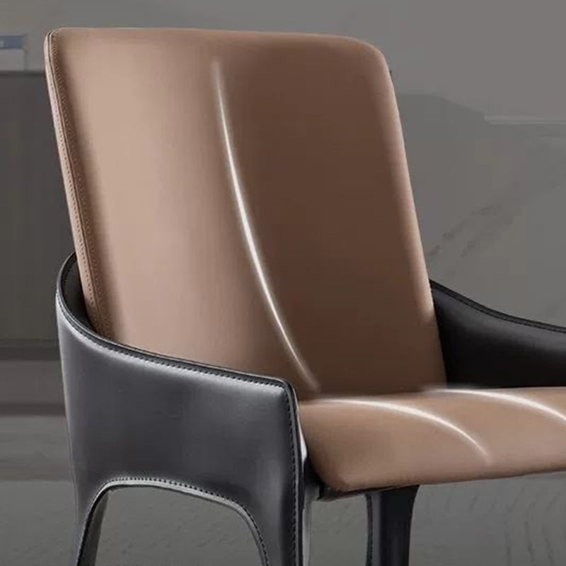 Modern Minimalist Rectangular Metal Microfiber Leather Dining Chair Backrest Armrest For Dining Room
