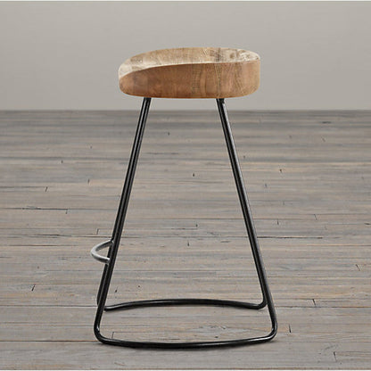 Modern Minimalist Oval Iron Wood Bar Stool For Dining Room