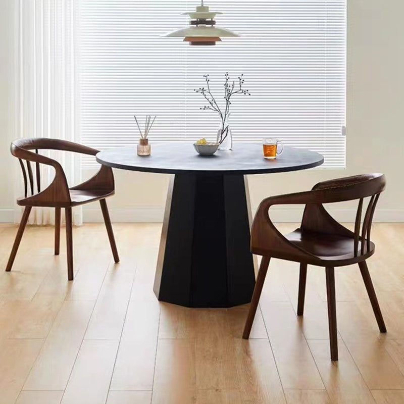 Traditional Vintage Curve Square Wood Dining Chair Backrest Armrest For Dining Room