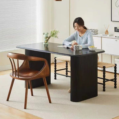 Traditional Vintage Curve Square Wood Dining Chair Backrest Armrest For Dining Room