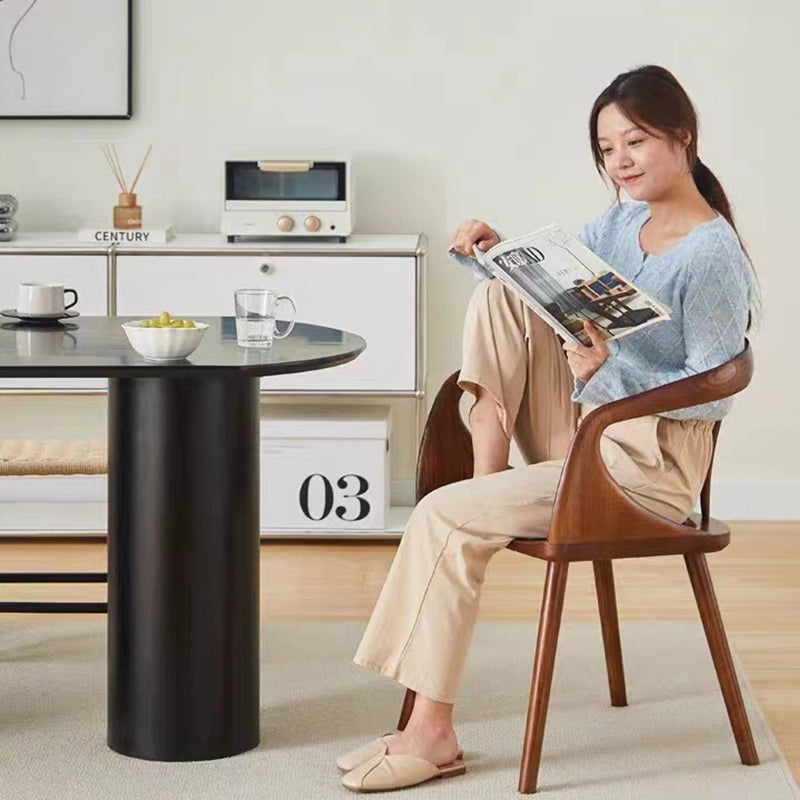 Traditional Vintage Curve Square Wood Dining Chair Backrest Armrest For Dining Room