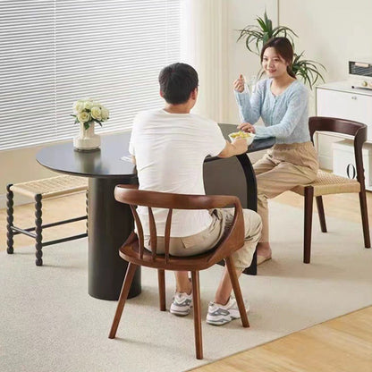 Traditional Vintage Curve Square Wood Dining Chair Backrest Armrest For Dining Room