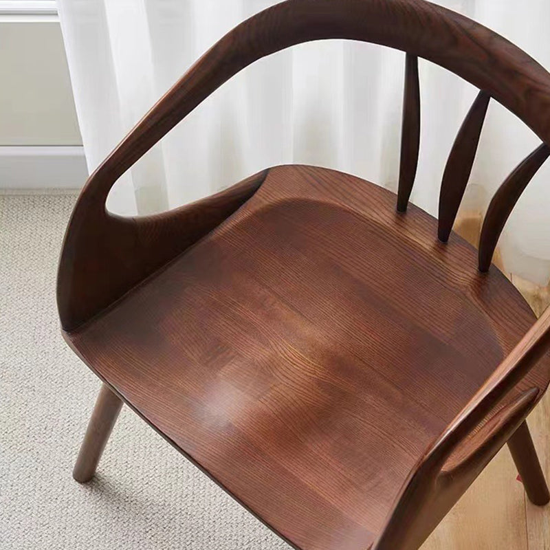 Traditional Vintage Curve Square Wood Dining Chair Backrest Armrest For Dining Room