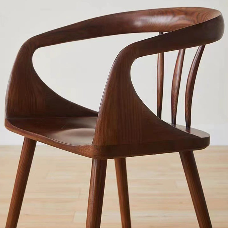 Traditional Vintage Curve Square Wood Dining Chair Backrest Armrest For Dining Room