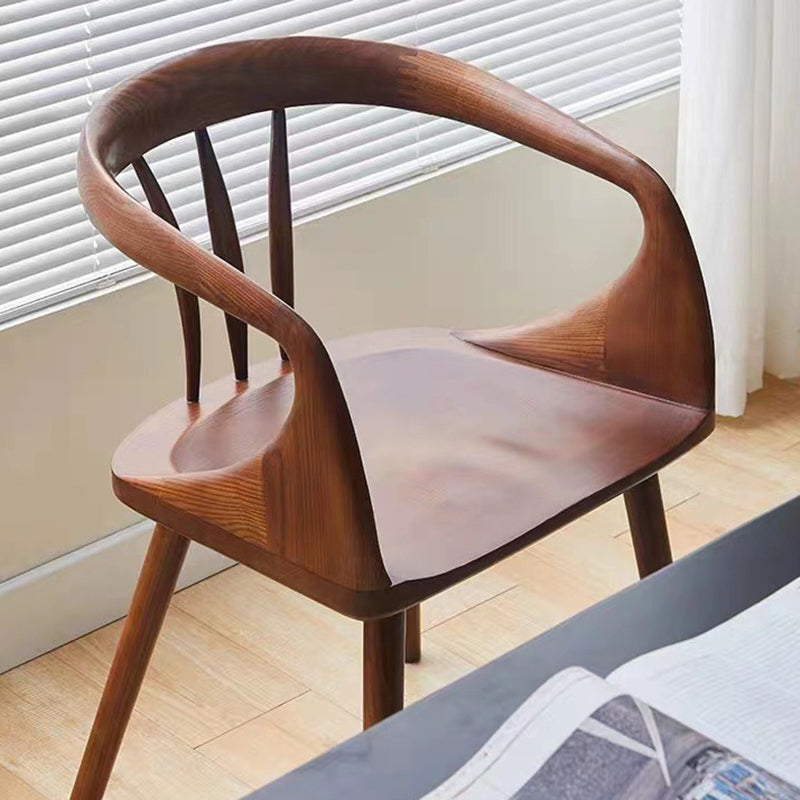 Traditional Vintage Curve Square Wood Dining Chair Backrest Armrest For Dining Room