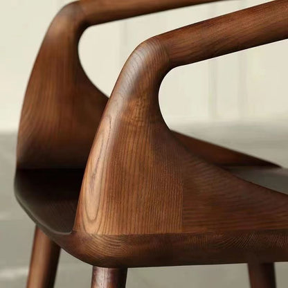 Traditional Vintage Curve Square Wood Dining Chair Backrest Armrest For Dining Room