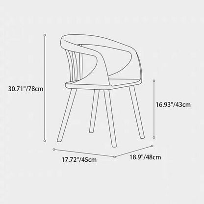 Traditional Vintage Curve Square Wood Dining Chair Backrest Armrest For Dining Room