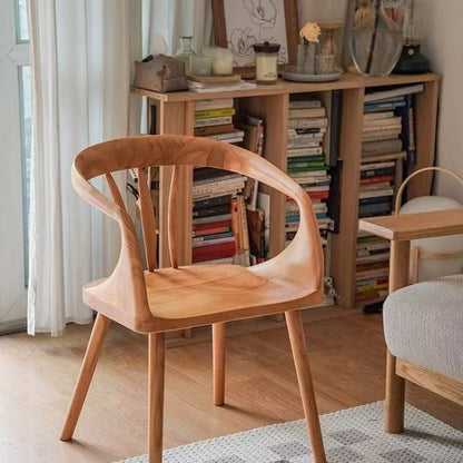 Traditional Vintage Curve Square Wood Dining Chair Backrest Armrest For Dining Room