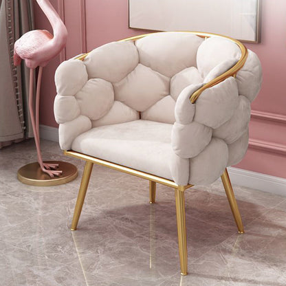 Modern Art Deco Bubble Curved Metal Fabric Vanity Stool Backrest Armrest For Bedroom