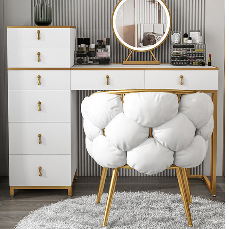 Modern Art Deco Bubble Curved Metal Fabric Vanity Stool Backrest Armrest For Bedroom