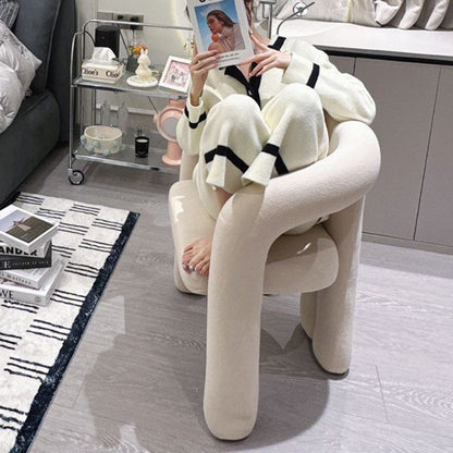 Contemporary Nordic Cream Trapezoidal Triangle Metal Velvet Vanity Stool Backrest Armrest For Bedroom