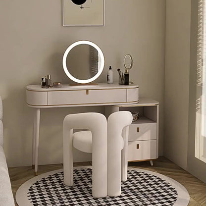 Contemporary Nordic Cream Trapezoidal Triangle Metal Velvet Vanity Stool Backrest Armrest For Bedroom