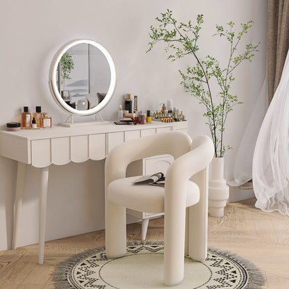 Contemporary Nordic Cream Trapezoidal Triangle Metal Velvet Vanity Stool Backrest Armrest For Bedroom