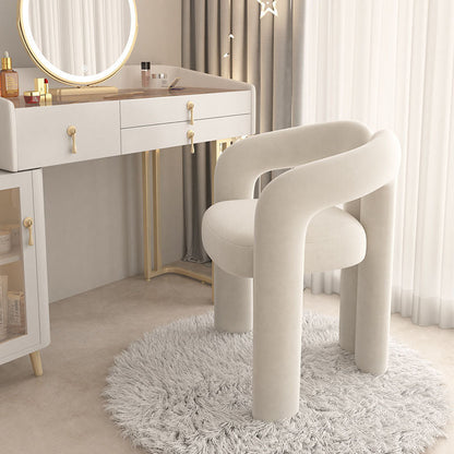 Contemporary Nordic Cream Trapezoidal Triangle Metal Velvet Vanity Stool Backrest Armrest For Bedroom