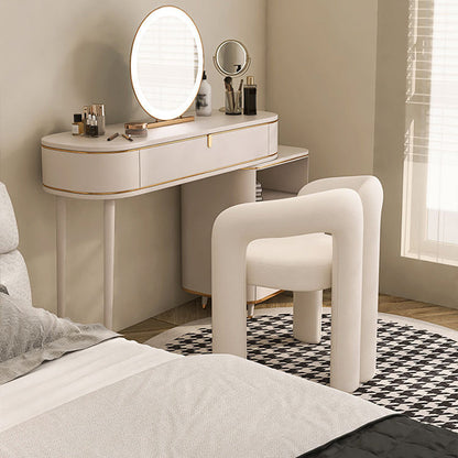 Contemporary Nordic Cream Trapezoidal Triangle Metal Velvet Vanity Stool Backrest Armrest For Bedroom