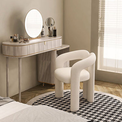 Contemporary Nordic Cream Trapezoidal Triangle Metal Velvet Vanity Stool Backrest Armrest For Bedroom