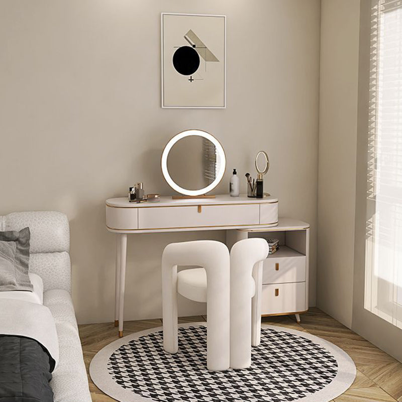 Contemporary Nordic Cream Trapezoidal Triangle Metal Velvet Vanity Stool Backrest Armrest For Bedroom