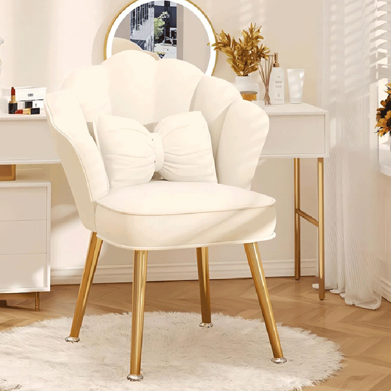 Modern Art Deco Petal Square Velvet Wood Vanity Stool Backrest Armrest For Bedroom