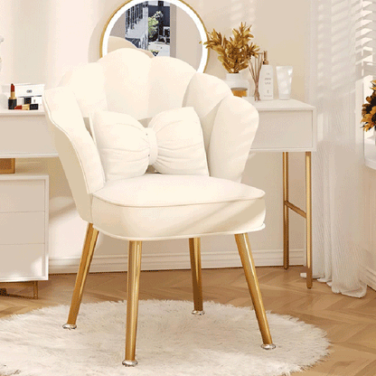 Modern Art Deco Petal Square Velvet Wood Vanity Stool Backrest Armrest For Bedroom