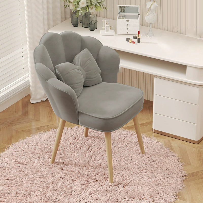 Modern Art Deco Petal Square Velvet Wood Vanity Stool Backrest Armrest For Bedroom