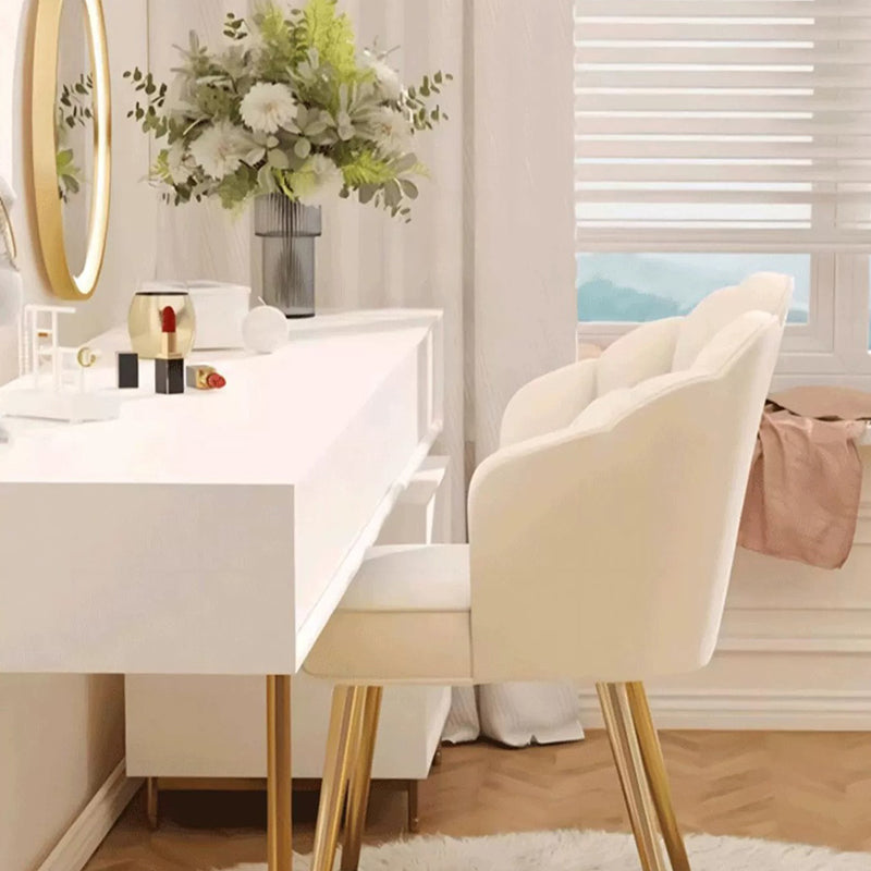 Modern Art Deco Petal Square Velvet Wood Vanity Stool Backrest Armrest For Bedroom