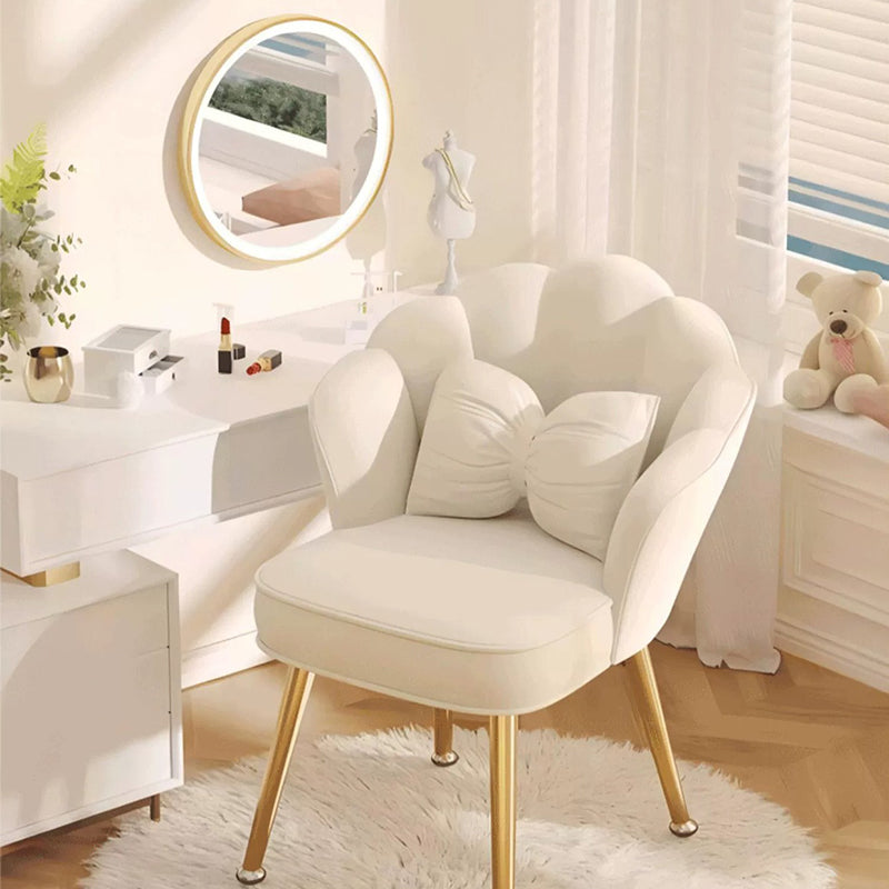 Modern Art Deco Petal Square Velvet Wood Vanity Stool Backrest Armrest For Bedroom