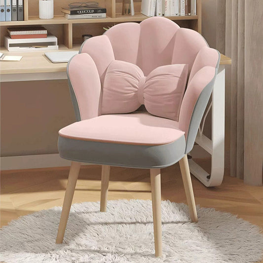 Modern Art Deco Petal Square Velvet Wood Vanity Stool Backrest Armrest For Bedroom