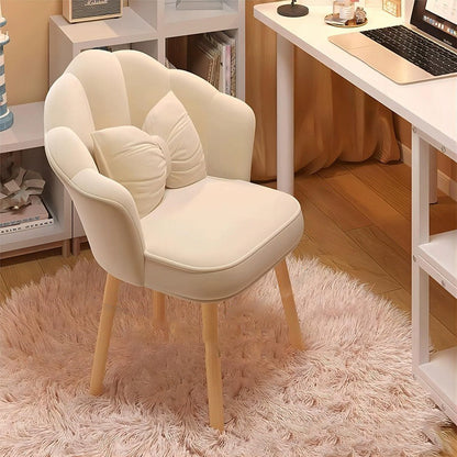 Modern Art Deco Petal Square Velvet Wood Vanity Stool Backrest Armrest For Bedroom