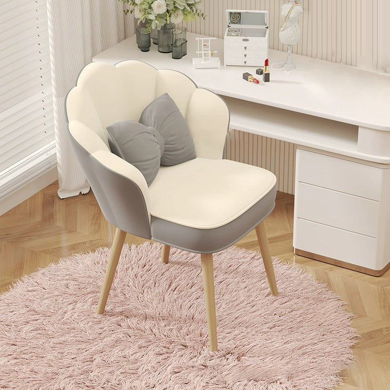 Modern Art Deco Petal Square Velvet Wood Vanity Stool Backrest Armrest For Bedroom