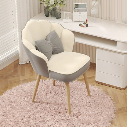 Modern Art Deco Petal Square Velvet Wood Vanity Stool Backrest Armrest For Bedroom