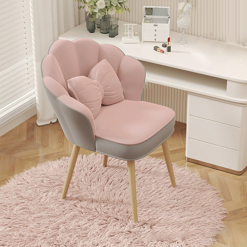 Modern Art Deco Petal Square Velvet Wood Vanity Stool Backrest Armrest For Bedroom