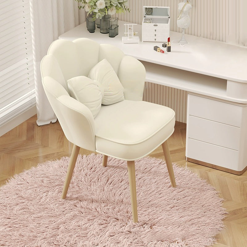 Modern Art Deco Petal Square Velvet Wood Vanity Stool Backrest Armrest For Bedroom