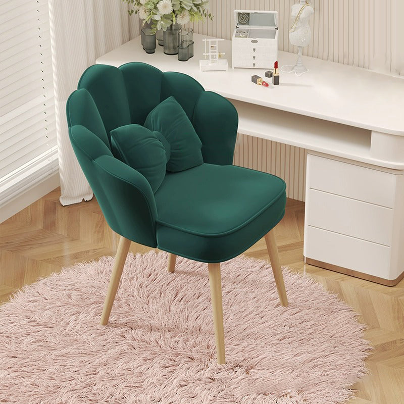 Modern Art Deco Petal Square Velvet Wood Vanity Stool Backrest Armrest For Bedroom