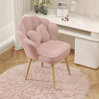 Modern Art Deco Petal Square Velvet Wood Vanity Stool Backrest Armrest For Bedroom