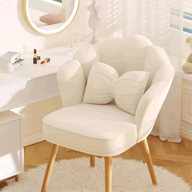 Modern Art Deco Petal Square Velvet Wood Vanity Stool Backrest Armrest For Bedroom