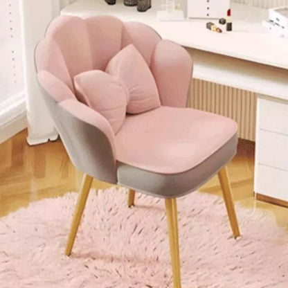 Modern Art Deco Petal Square Velvet Wood Vanity Stool Backrest Armrest For Bedroom