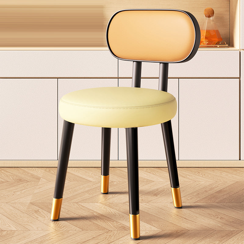 Contemporary Nordic Round Rectangular Carbon Steel Napa Leather Dining Chair Backrest For Dining Room