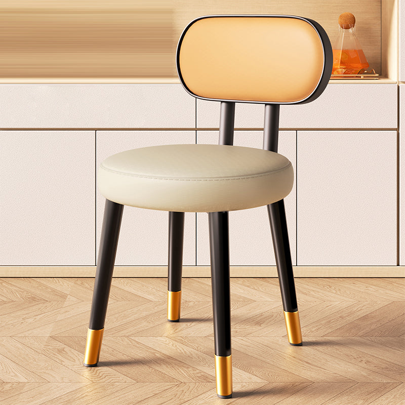 Contemporary Nordic Round Rectangular Carbon Steel Napa Leather Dining Chair Backrest For Dining Room